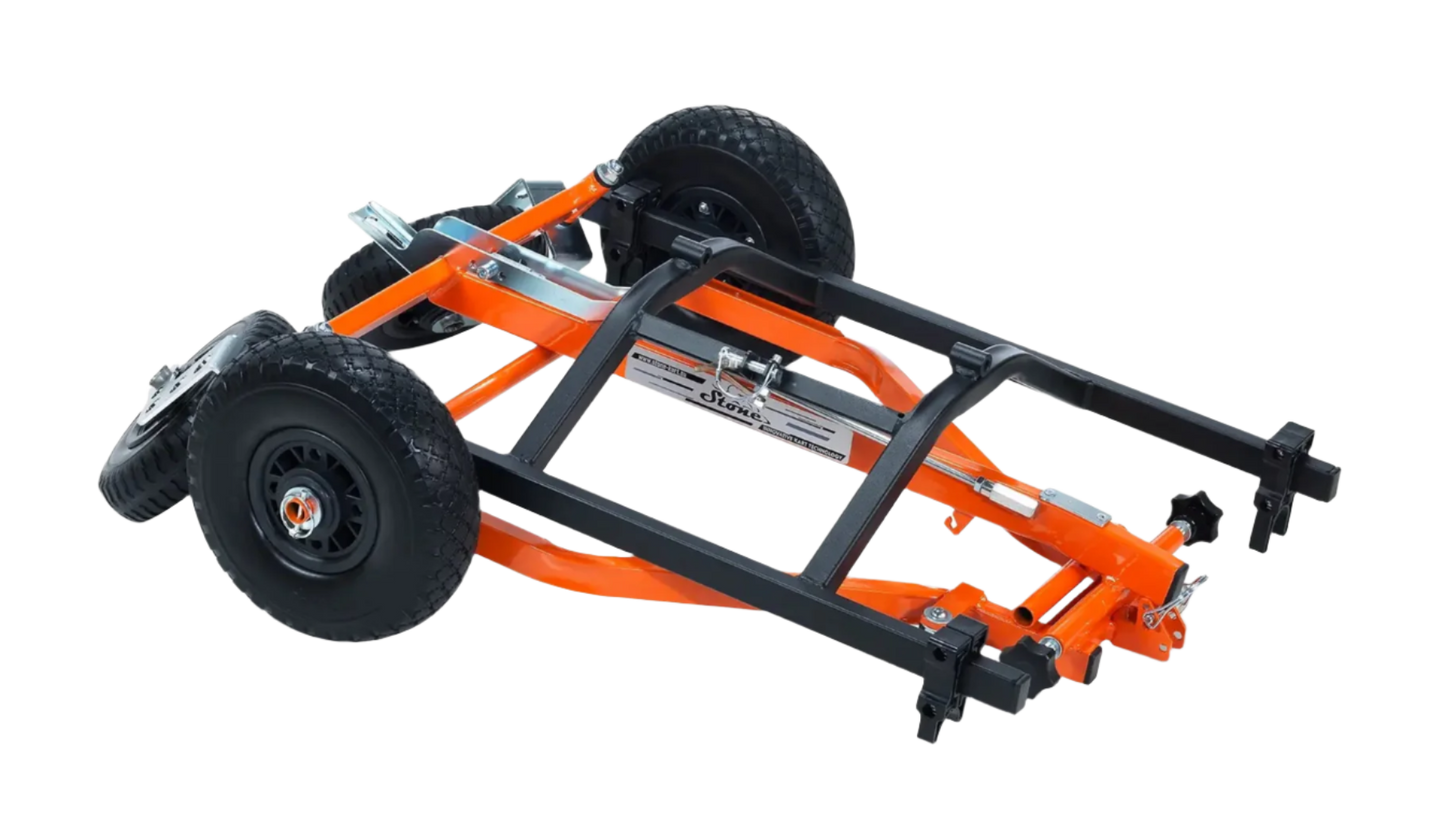 HML Racing Stone Kart Company One Man Evolution Karting Stand in a Folded, Laying Down Position.