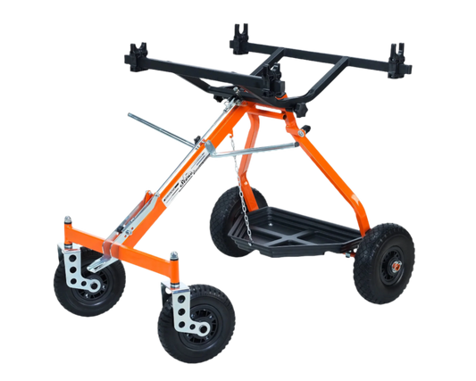 HML Racing Stone Kart Company One Man Evolution Karting Stand in an Upright Position.